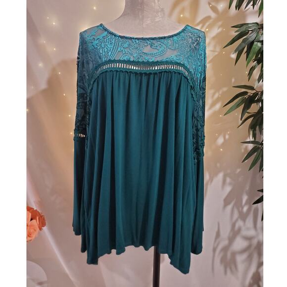 Vtg John Paul Richard Velvet Burnout Babydoll Bell Sleeve Top Sz 3X Whimsigoth - Picture 1 of 10